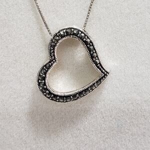 Judith Jack Sterling Silver & Marcasite Heart Floating Pendant Necklace 16"